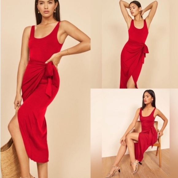 Reformation Kaila Knit Jersey Wrap Dress in Red, size XS - Picture 1 of 6